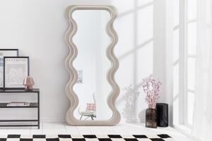 Art deco moderní vysoké zrcadlo Swan s vlnitým rámem v béžové barvě 160cm