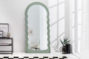 Art deco moderní vysoké zrcadlo Swan s vlnitým rámem v pastelové zelené barvě 160cm