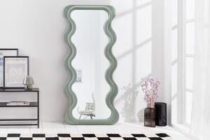 Art deco moderní vysoké zrcadlo Swan s vlnitým rámem v pastelové zelené barvě 160cm