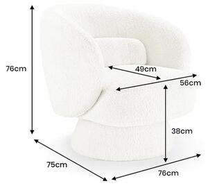 Stylové bouclé otočné designové křeslo Elain v kulatém tvaru v bílé barvě na kuželové podstavě 71 cm