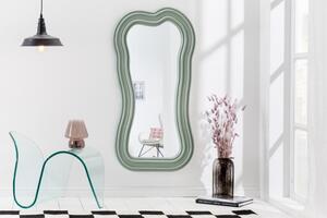 Asymetrické designové art deco zrcadlo Swan s polyuretanovým rámem v pastelové zelené barvě s kaskádovým efektem 100cm