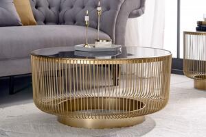 Art deco kulatý konferenční stolek Esme se zlatou kovovou konstrukcí a černou skleněnou deskou 80cm