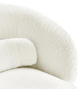 Stylové bouclé otočné designové křeslo Elain v kulatém tvaru v bílé barvě na kuželové podstavě 71 cm