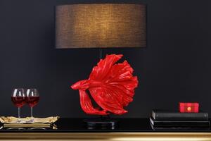 Designová stolní lampa Sidoria s červenou podstavou ve tvaru ryby s černým kulatým stínítkem 64cm