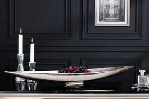 Designový tác Sorento ve tvaru listu z kovu ve stříbrném provedení 80cm