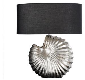 Art deco designová stolní lampa Alexa se stříbrnou podstavou a kulatým černým stínítkem 63cm