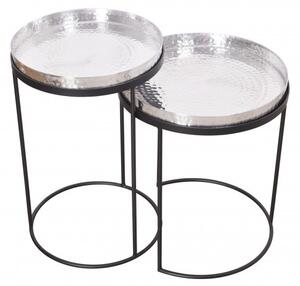 Art-deco set kulatých příručních stolků Elements stříbrná 53cm