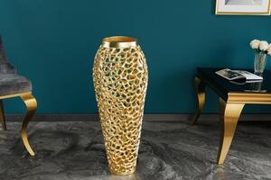 Designová váza Hoja v art deco stylu s kovovou konstrukcí zlaté barvy 65cm