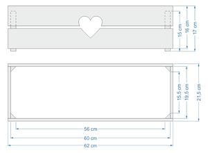 AMADEA Dřevěný obal na truhlík se srdcem - tmavý, 62x21,5x17cm Český výrobek