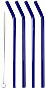 Lyngby Glas Set čtyř modrých skleněných brček Sippy