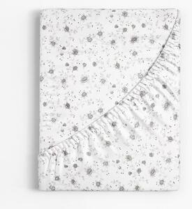 Goldea bavlněné napínací prostěradlo - vzor šedé růžičky na bílém 120 x 200 cm