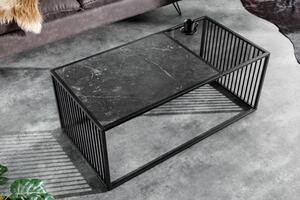 Industriální konferenční stolek Westford z kovu černé barvy s mramorovou deskou 100cm