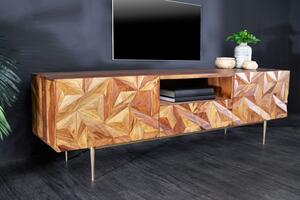Art deco masivní TV stolek Sovoy z palisandrového dřeva přírodní hnědé barvy se zlatými nožičkami 160cm