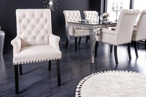 Designová jídelní židle Modern Barock se světlým béžovým prošívaným čalouněním a černýma nohama 102cm