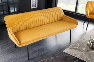 Moderní stylová lavice Vittel se žlutým čalouněním a černými kovovými nožičkami 160cm
