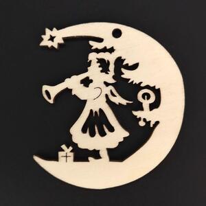 AMADEA Dřevěná ozdoba anděl na měsíci s trubkou 6 cm