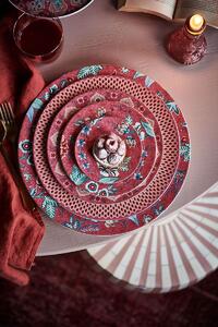 Pip Studio Flower Festival talíř Ø26,5cm, tmavě růžová (Holandský tenkostěnný porcelán, mělký velký talíř)