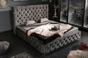 Luxusní čalouněná postel Kreon s Chesterfield prošíváním šedá