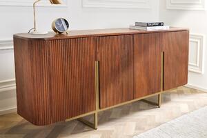 Luxusní Art-deco příborník Gatsby z mangového dřeva se zlatými nožičkami hnědý 160 cm