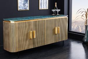 Luxusní art deco příborník Marmolla Verde s mramorovou deskou zlatý 160 cm