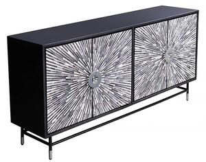 Luxusní art deco obdélníkový čtyřdveřový příborník Hueso s mozaikou z buvolí kosti v černobílé barvě 160cm