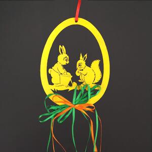 AMADEA Dřevěný velikonoční závěs - zajíček s veverkou, délka 50 cm