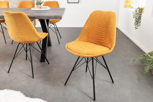 Moderní designová židle Scandinavia s manšestrovým čalouněním hořčicová žlutá