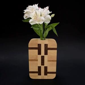 AMADEA Dřevěná váza obdélníková mozaika, masivní dřevo 4 druhů dřevin, výška 18 cm