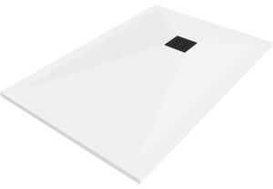 Mexen Stone+, obdélníková vanička z minerálního kompozitu 140 x 70 cm, bílá, černá krytka, 44107014-B