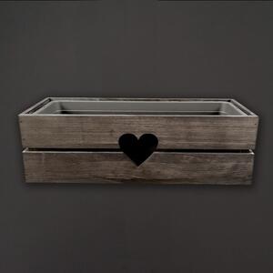 AMADEA Dřevěný obal na truhlík se srdcem tmavý, 52x21,5x17cm Český výrobek