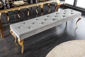 Luxusní lavice Modern Barock s šedým chesterfield čalouněním a se zlatými kovovými nožičkami 172cm