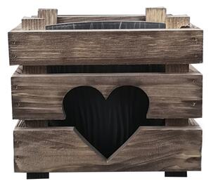 AMADEA Dřevěný obal na květináč se srdcem tmavý, 17x17x15cm Český výrobek