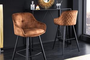 Stylová glamour barová židle Rufus s měděným hnědým čalouněním a černou konstrukcí z kovu 100cm