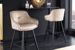 Glamour designová barová židle Rufus s béžovým champagne potahem a černou konstrukcí z kovu 100cm