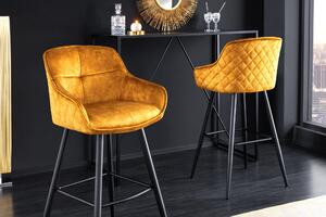 Designová industriální barová židle Rufus se žlutým čalouněním a černou konstrukcí z kovu 100cm