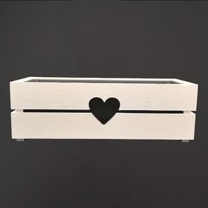 AMADEA Dřevěný obal na truhlík se srdcem bílý, 52x21,5x17cm Český výrobek