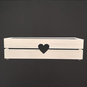 AMADEA Dřevěný obal na truhlík se srdcem bílý, 62x21,5x17cm Český výrobek