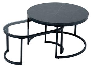 Designový industriální set konferenčních stolků Nadja v tmavém provedení z kovu a skla 70 cm