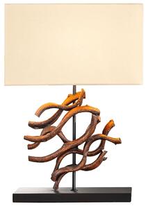 Stolní lampa Ralyn ve venkovském stylu se stínítkem v béžové barvě s dekoračním prvkem z teakového dřeva 57 cm