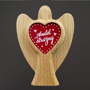 AMADEA Dřevěný anděl s vkladem - srdíčko s textem Anděl strážný, masivní dřevo, výška 11 cm, český výrobek