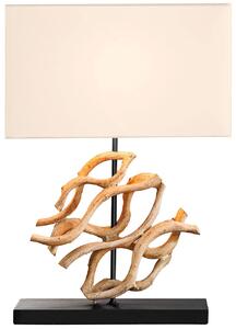 Stolní lampa Rilyn ve venkovském stylu s dekoračním detailem z teakového dřeva a béžovým stínítkem 57 cm