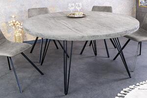 Industriální kulatý jídelní stůl Moonlight s vrchní deskou z mangového masivu ve světlém šedém zpracování 120 cm