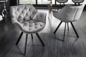 Designová otočná čalouněná židle Hetty se sametovým potahem s prošíváním v chesterfield stylu stříbrná šedá 67 cm