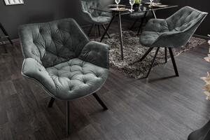 Designová otočná jídelní židle Hetty s prošívaným sametovým čalouněním v tmavě šedozelené barvě 67 cm