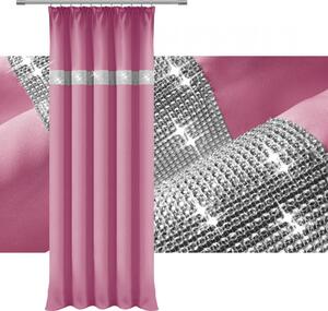 Závěs na řasící pásce se zirkóny 140x250 cm bledě růžový