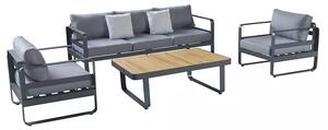 Zahradní 5 místná sedací souprava CUBE šedá/teak Exteriér | Zahradní sedací sestavy