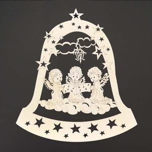 AMADEA Dřevěná ozdoba zvon s anděly 22 cm