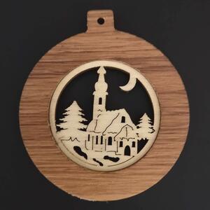 AMADEA Dřevěná ozdoba z masivu s vkladem - koule s kostelem 8 cm