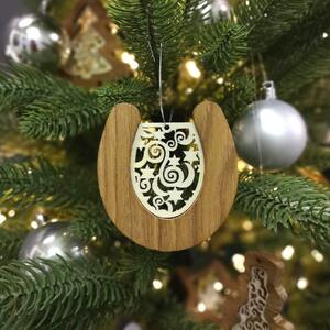 AMADEA Dřevěná ozdoba z masivu s vkladem - podkova s ornamentem 8 cm