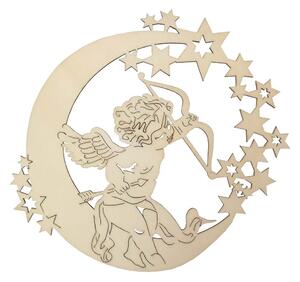 AMADEA Dřevěná ozdoba anděl na měsíci s lukem 15 cm